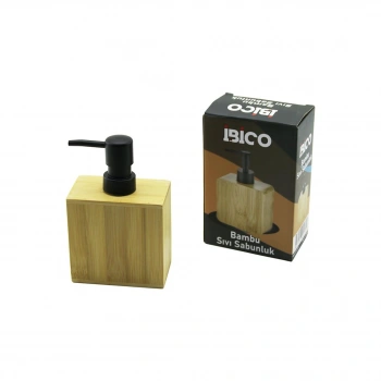 DİKDÖRTGEN AHŞAP BAMBU SIVI SABUNLUK SİYAH PLASTİK POMPA  5.8 X 9.9CM - Y: 10CM (5263)