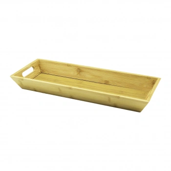 DİKDÖRTGEN ÇİFT KULPLU AHŞAP BAMBU SUNUM TEPSİSİ =16X40CM - DERİN=4CM (5263)