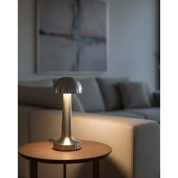 Dokunmatik Mantar Masa Lambası 3 Modlu Işık Şarjlı Kablosuz Led Krom Gövde