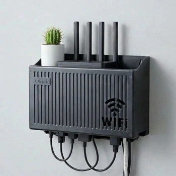 Duvar Tipi Wi-Fi Modem Saklama Kutusu(Siyah) – Kablo Düzenleyici Router Raf Organizer (5263)