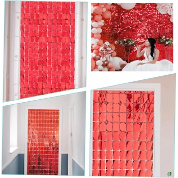 Ekstra Metalize Kırmızı Renk Disko Dikdörtgen Kesim Kapı Perdesi Dekorasyon 1x2 Metre (5263)