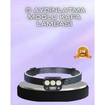 El Hareket Sensörlü Led Kafa Feneri 5 Mod Ayarlanabilir