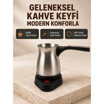 Elektrikli Türk Kahvesi Cezvesi 800w Kablosuz Döner Tabanlı
