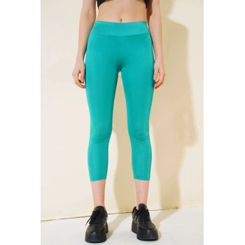 Esnek Yüksek Bel Yeşil Uzun Parlak Disco Tayt