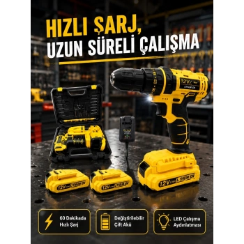 Ev Ve Atölye İçin 12v Akülü Matkap | Plastik Mandren Ve Metal Şanzıman