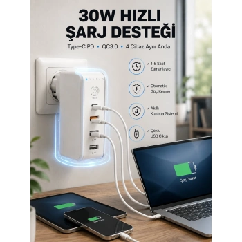 Ev Ve Ofis İçin Zaman Kontrollü Çoklu Şarj Cihazı Yeni Nesil