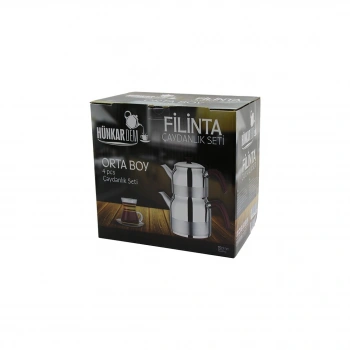 FİLİNTA ORTA BOY ÇELİK ÇAYDANLIK SETİ ÇİFT KAPAKLI RENKLİ BAKALİT KULP ÜST DEMLİK: 1.25LT - ALT SULUK: 2.25LT KENDİNDEN SÜZGEÇLİ (5263)