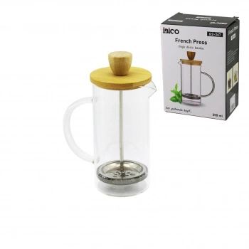 FRENCH PRESS BAMBU KAPAK 350ML CAM BİTKİ SÜZGEÇİ (5263)