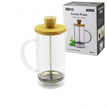FRENCH PRESS BAMBU KAPAK 600ML CAM BİTKİ SÜZGEÇİ (5263)