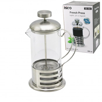 FRENCH PRESS METAL KAFES - METAL KAPAK 800ML CAM BİTKİ SÜZGEÇİ (5263)