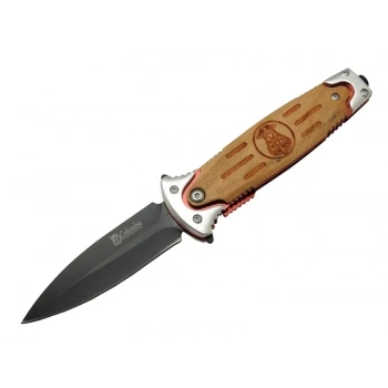 Fs 11031 Kahverengi Kamp Çakı 20cm- Police İşlemeli, Ahşap Sap, Kemerlikli, Cam Kırma Atlı