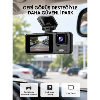Full Hd 3lü Araç Kamerası Geri Görüş Destekli Park Modlu 1080p Dvr