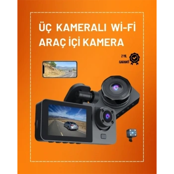Full Hd Çözünürlüklü Üç Kameralı Araç İçi Kamera – Park Ve Sürüş Güvenliği