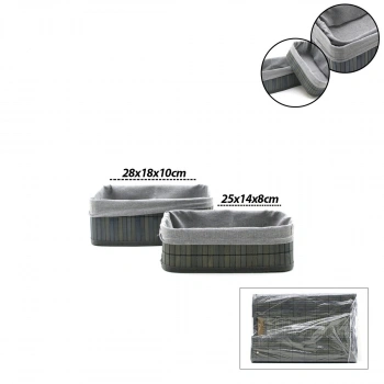 GRİ 2 BOY D.DÖRTGEN BAMBU KENAR ORGANİZER SEPET AHŞAP ALTLIK - BEZLİ 25X14-28X18CM (5263)