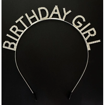 Gümüş Kristal Taşlı Birthday Girl Doğum Günü Tacı İthal Ürün A Kalite 17x16 cm (5263)