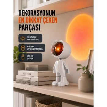 Gün Batımı Efekti Sunan Astronot Led Masa Lambası Yeni Nesil