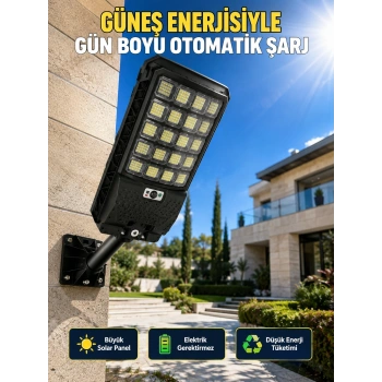 Güneş Enerjili Hareket Sensörlü Led Sokak Lambası Uzaktan Kumandalı Dış Mekan Aydınlatma