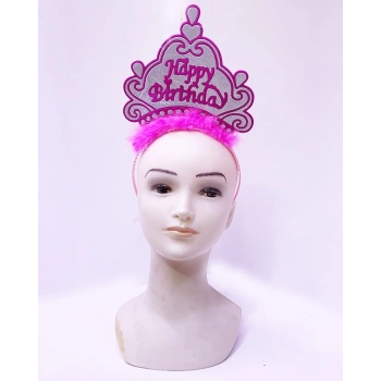 Happy Birthday Neon Pembe Renk Doğum Günü Tacı 24x15 cm (5263)
