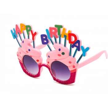 Happy Birthday Yazılı Pembe Fuşya Renk Parti Gözlüğü 12x7 cm (5263)