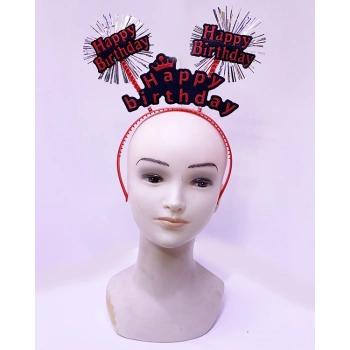 Happy Birthday Yazılı Püsküllü Neon Kırmızı Renk Doğum Günü Tacı 22x19 cm (5263)