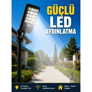 Hareket Sensörlü Solar Led Aydınlatma 3 Modlu Uzaktan Kumandalı Bahçe Lambası