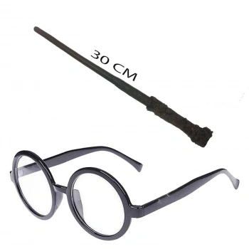 Harry Potter Asası 30 cm ve Siyah Çerçeveli Harry Potter Gözlüğü Seti (5263)