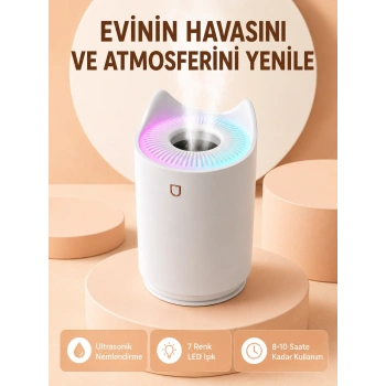 Hava Nemlendirici Buhar Makinesi Aromaterapi Led Işıklı Oda Nemlendirici