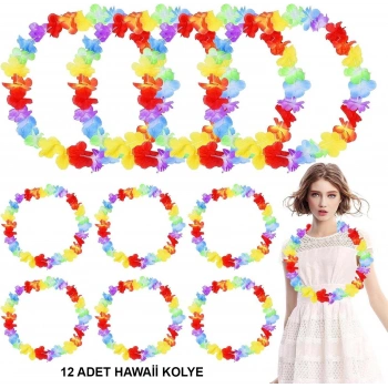 Hawaii Çiçekli Boyun Kolyesi - Renkli Tropikal Parti Leisi 12 Adet (5263)