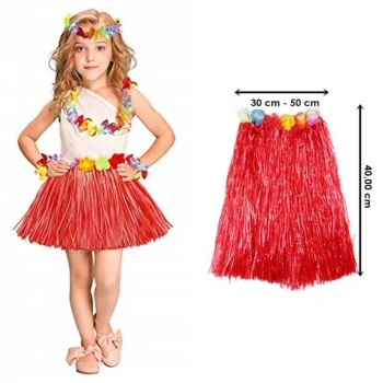 Hawaii Hula Eteği Kırmızı Renk 40 cm (5263)