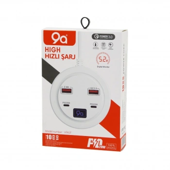 HIGH POWER 3.0  VFAST KY-100  ÇOKLU= 4 LÜ   HIZLI  ŞARJ SETİ  2AD -PD20W=TYPE-C  - 2.1A + QC3.0= USB  2.4W (5263)