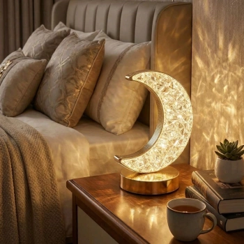 Hilal AY Model Kristal LED Masa Lambası – Dokunmatik, 3 Renk Işık Modlu, Şarjlı Mini Dekoratif Gece Lambası (5263)
