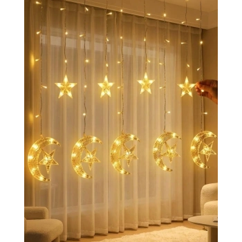 Hilal Yıldız Perde Led Işık 2 Modlu Sıcak Beyaz Dekoratif Aydınlatma