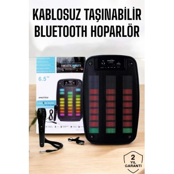 Kablosuz Bluetooth Hoparlör Taşınabilir 6.5 İnç Led Işık Kareoke