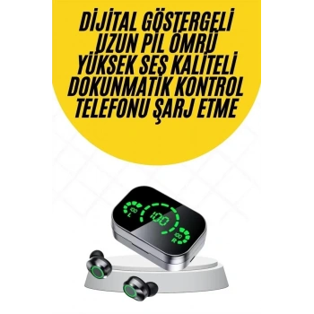 Kablosuz Bluetooth Kulaklık Çift Telefon Destekli Powerbankli Dijital Göstergeli