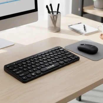Kablosuz Lacivert Bluetooth Klavye Mouse Seti – Yuvarlak Tuşlu Tasarım, Türkçe Q Dizilim, Taşınabilir, Ev ve Ofis Kullanımına Uygun (5263)