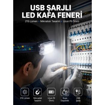 Kafa Lambası Led Fener Pratik Taşınabilir Ayarlanabilir Usb Şarjlı