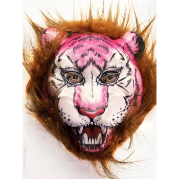 Kahverengi Saçlı Pembe Yüz Kurt Maske Kaplan Maske Mega Peluş 26 No (5263)