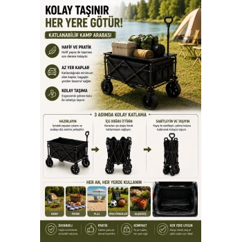 Kamp Piknik Plaj Arabası Katlanabilir Masalı Çekme Kollu Kompakt Taşıma Arabası 130 Kg