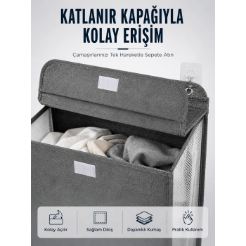 Kapaklı Duvar Tipi Kirli Çamaşır Sepeti Yer Tasarrufu Sağlayan