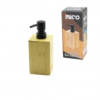 KARE AHŞAP BAMBU SIVI SABUNLUK SİYAH PLASTİK POMPA ÇAP: 7CM - Y: 11.5CM (5263)