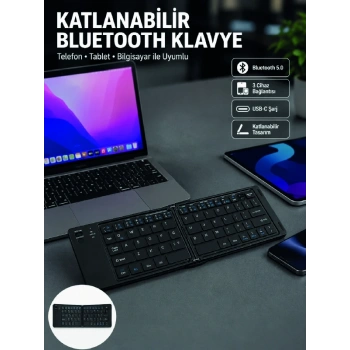 Katlanabilir Bluetooth Klavye 3 Cihaz Bağlantılı Kablosuz Taşınabilir Klavye