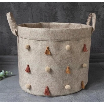 Katlanabilir Çok Amaçlı Ponponlu Yuvarlak Düzenleyici Saklama Kutusu Organizer Keçe (maxi Boy) - 03778