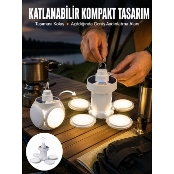 Katlanabilir Taşınabilir Kamp Lambası Işıldak Beyaz Işık Güneş Enerjili Solar Aydınlatma Yeni Nesil