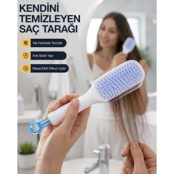 Kendini Temizleyen Ergonomik Saç Tarağı – Abs Gövde, Silikon Diş