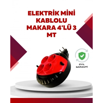 Kırmızı Renk 3 Metre 4’lü Kablolu Priz Makarası