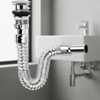 Krom Basmalı Sifon -körüklü Sifon Bas Stoplu Lavabo Mutfak Sifonu-paslanmaz