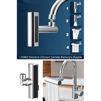 Krom Tasarruflu Şelale Musluk Başlığı 4 Modlu, Ayarlanabilir, Su Tasarrufu Sağlayan Pratik Başlık