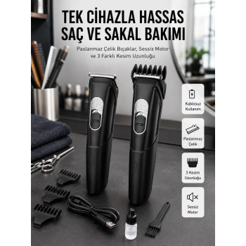 Lazer Epilasyon Öncesi Kısaltma Şarjlı Saç Sakal Tıraş Makinesi Ense Kesme Makinesi