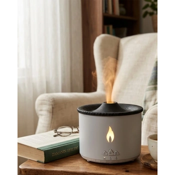 Led Alev Efektli Aroma Difüzörü Ultrasonik Hava Nemlendirici Gece Lambası Fonksiyonlu