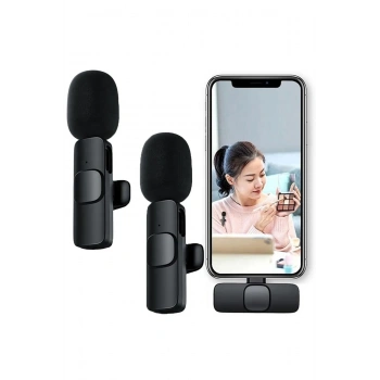 Lightning Girişli Iphone Uyumlu Ikili Kablosuz Yaka Mikrofonu Youtube Facebook Tiktok Vlog
